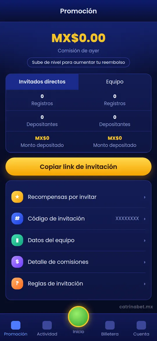 Ilustración de la sección Promoción con link de invitación y datos del equipo