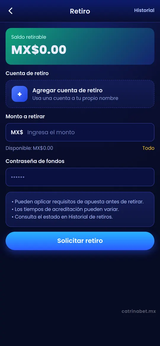 Ilustración de la pantalla de retiro con saldo retirable y cuenta de retiro